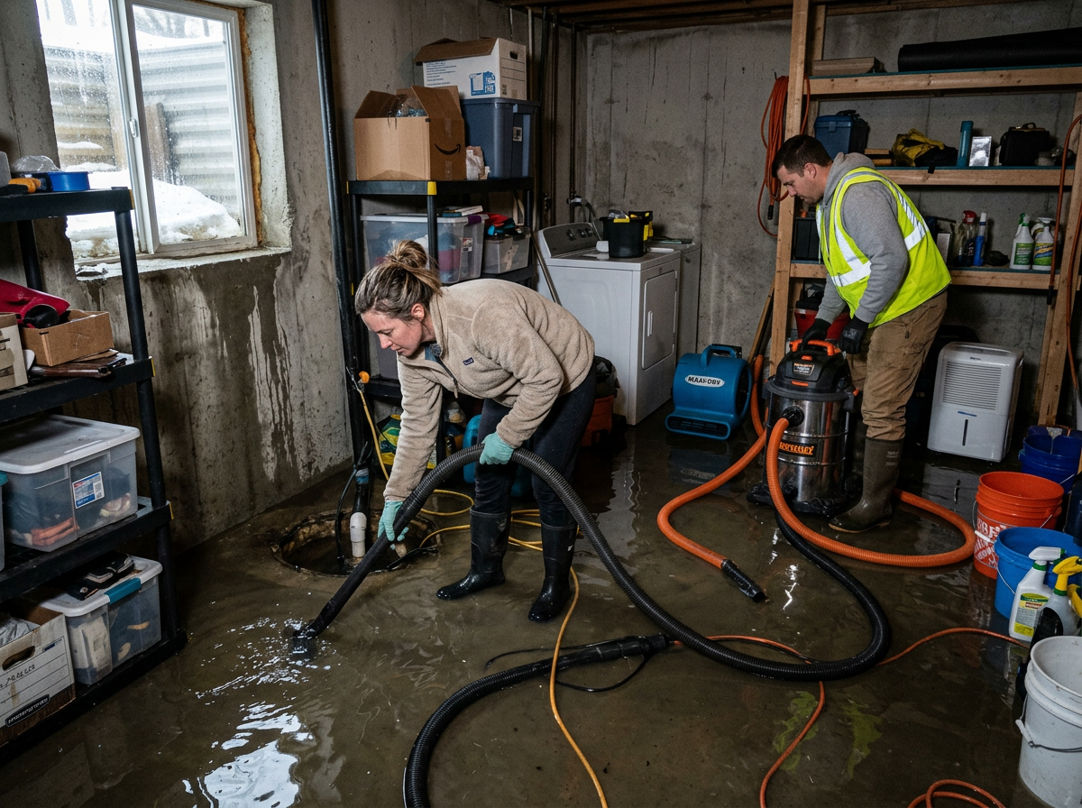 Flooded Basement Cleanup After Spring Snow Melt in Osseo
